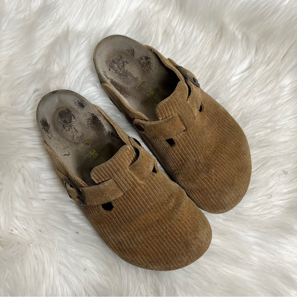 Birkenstock Brown Corduroy Boston Clogs Slip On Sandals Shoes Size 38